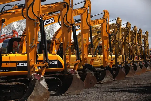 Fleet of heavy construction excavators